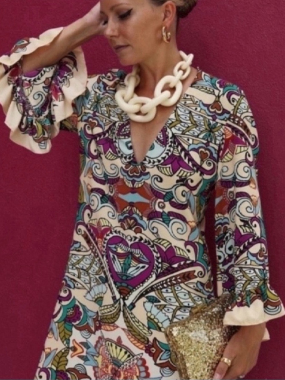 Zara Flowy multi color Midi with ruffles s M - Picture 3 of 9